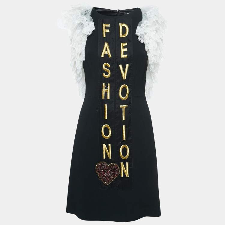 Pre Owned Dolce & Gabbana Black Embroidered Crepe Lace Detailed Sleeve Mini Dress S