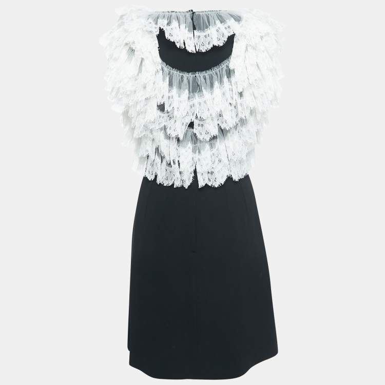 Pre Owned Dolce & Gabbana Black Embroidered Crepe Lace Detailed Sleeve Mini Dress S
