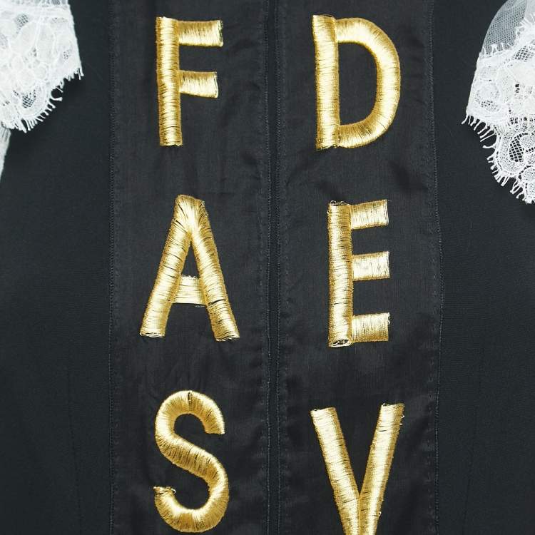 Pre Owned Dolce & Gabbana Black Embroidered Crepe Lace Detailed Sleeve Mini Dress S