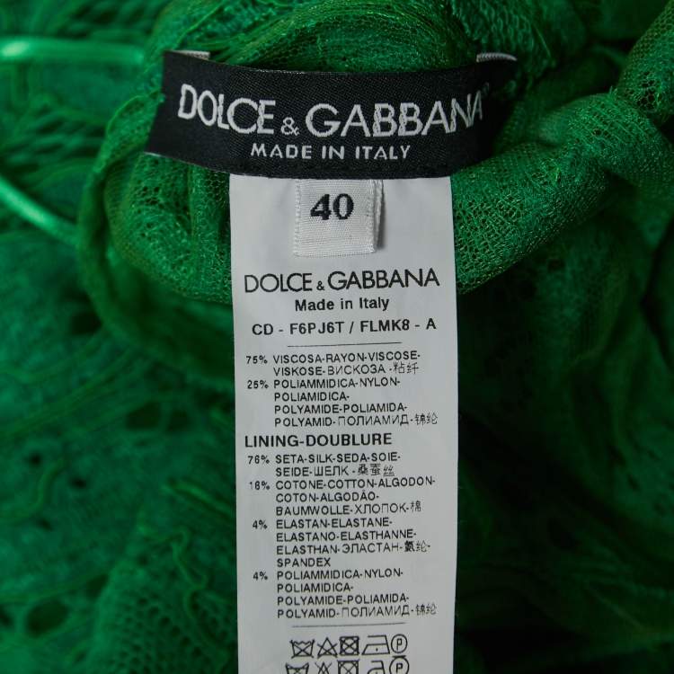 Pre Owned Dolce & Gabbana Green Lace Sleeveless Midi Dress S