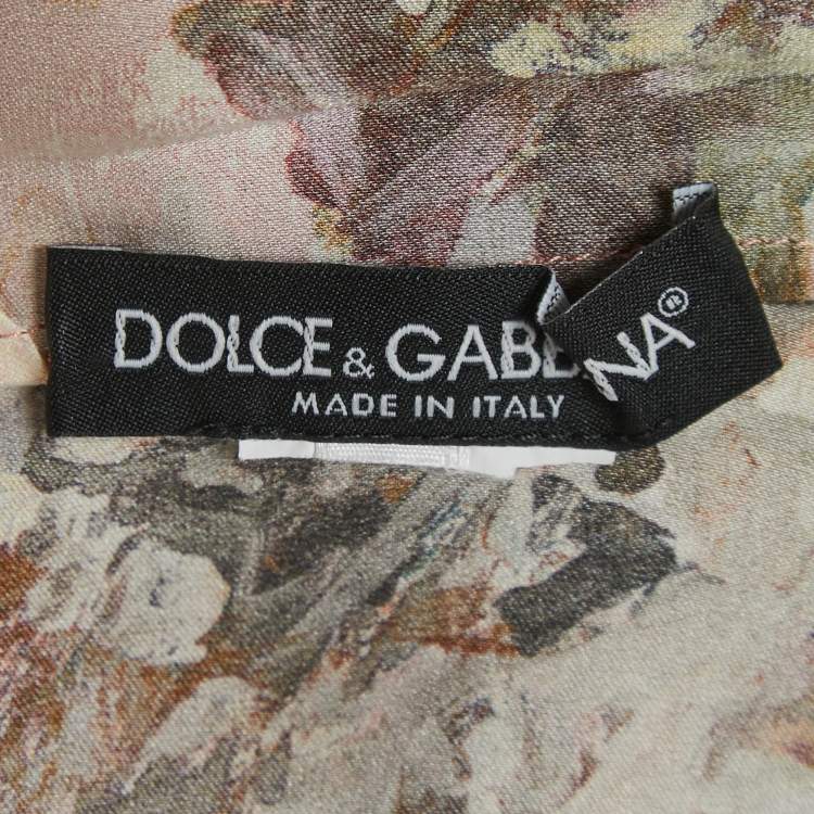 Pre Owned Dolce & Gabbana Pink Floral Print Silk Lace Trimmed Long Sleeve Blouse L