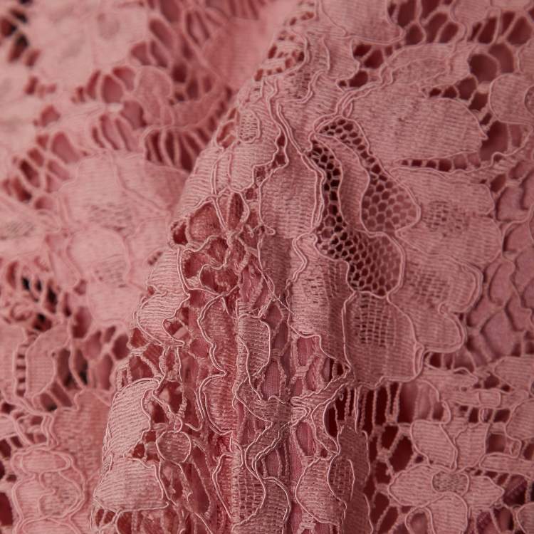 Pre Owned Dolce & Gabbana Pink/Black Floral Lace Mini Dress S