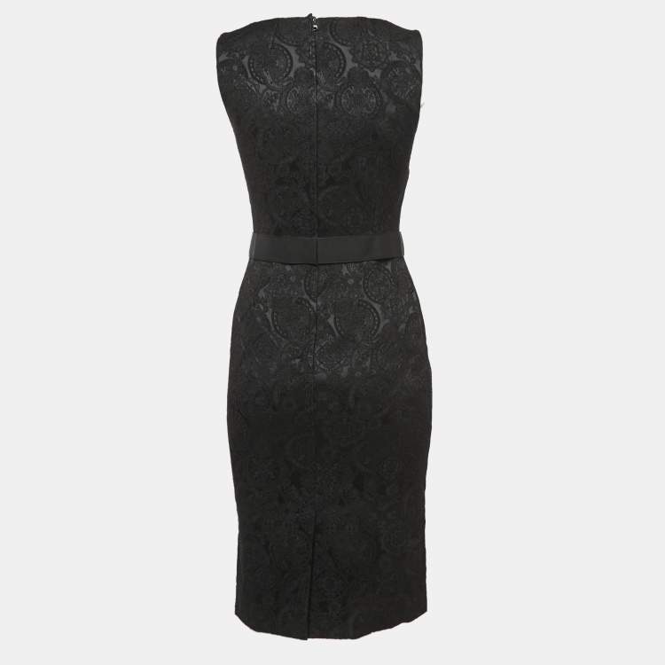 Pre Owned Dolce & Gabbana Black Jacquard Sheath Midi Dress S
