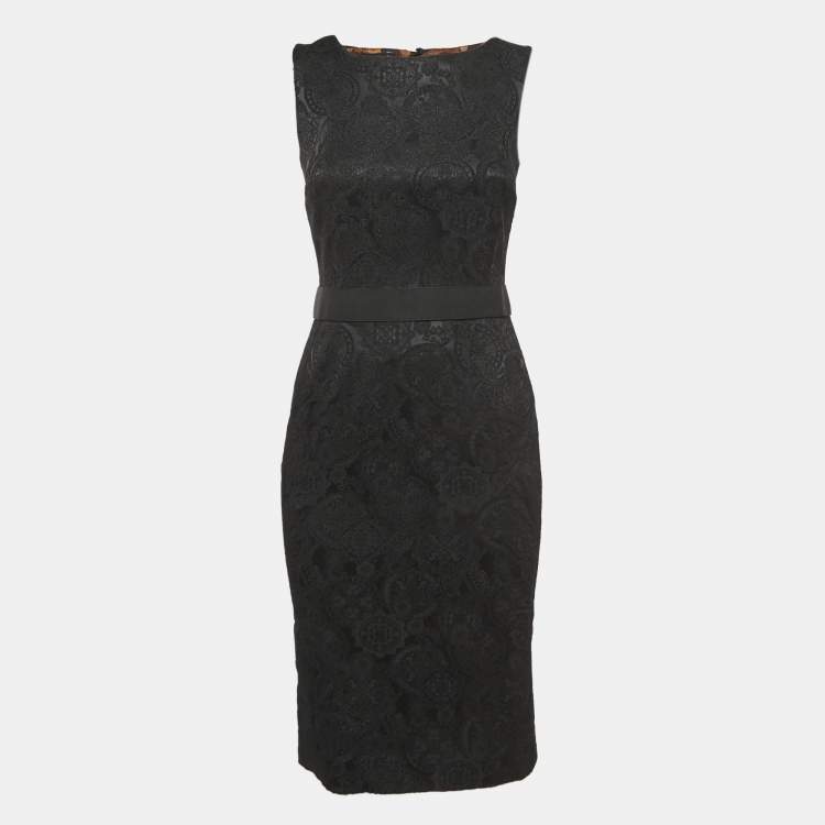 Pre Owned Dolce & Gabbana Black Jacquard Sheath Midi Dress S
