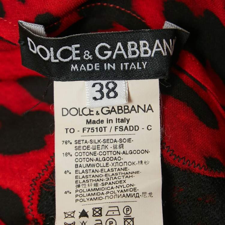 Pre Owned Dolce & Gabbana Red Leopard Print Silk Lace Trimmed Top XS