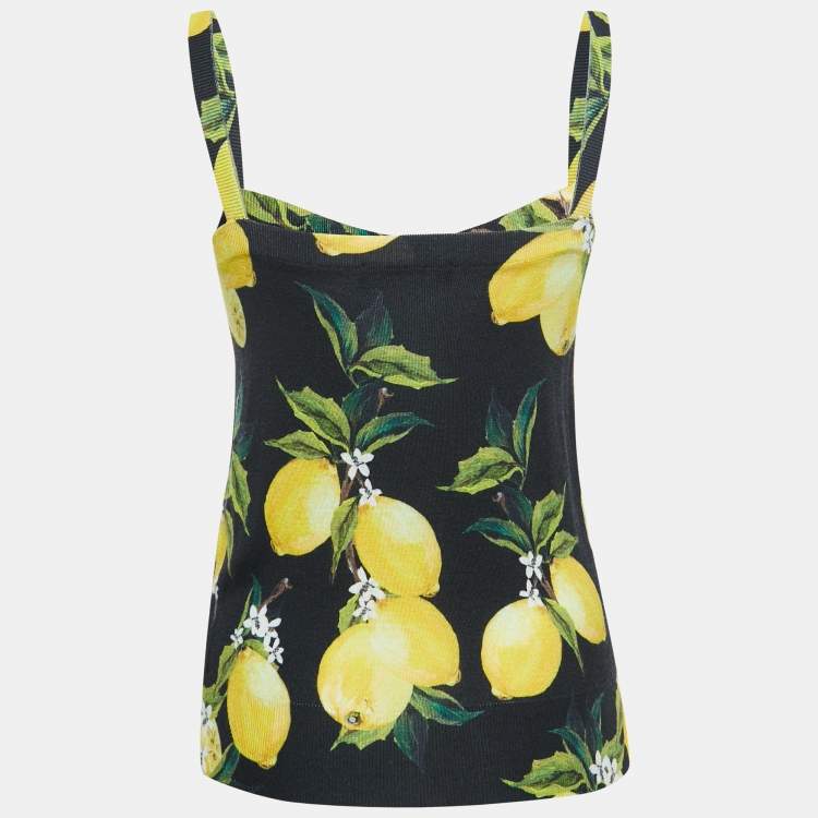 Pre Owned Dolce & Gabbana Black Lemon Printed Cashmere & Silk Knit Camisole S