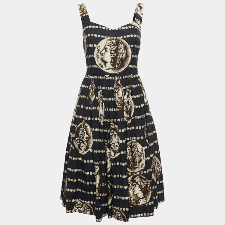 Pre Owned Dolce & Gabbana Black Coin Printed Cotton Sleeveless Midi Dress S