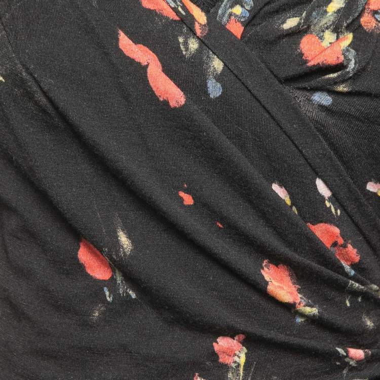 Pre Owned Dolce & Gabbana Black Floral Print Knit Draped Long Sleeve Top S