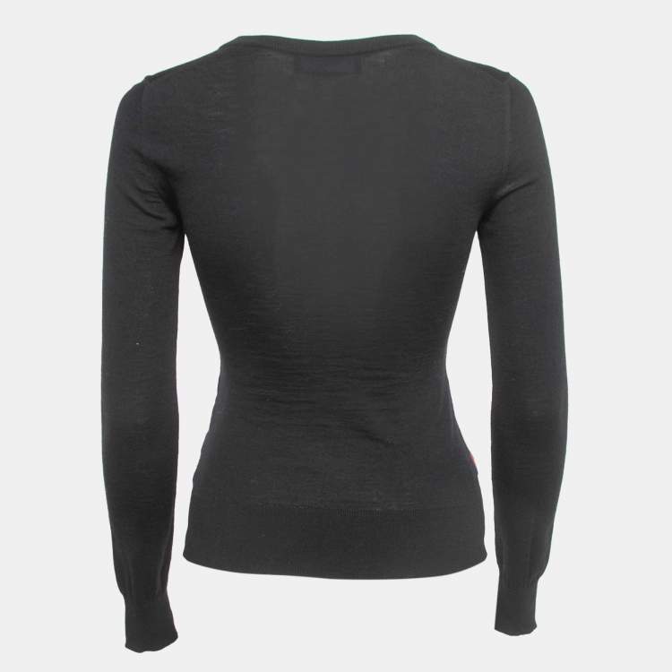 Pre Owned Dolce & Gabbana Black Floral Print Knit Draped Long Sleeve Top S