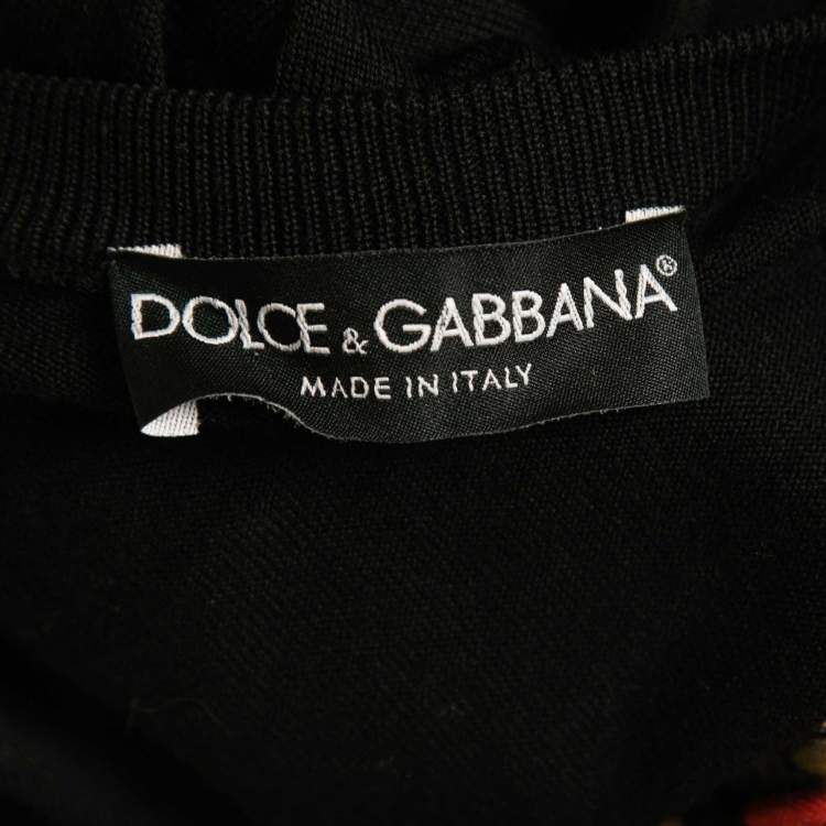 Pre Owned Dolce & Gabbana Black Floral Print Knit Draped Long Sleeve Top S