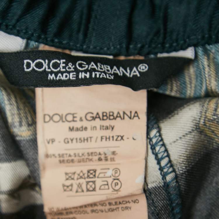 Pre Owned Dolce & Gabbana Midnight Blue Military Print Silk Trousers XL