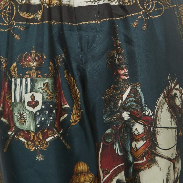 Pre Owned Dolce & Gabbana Midnight Blue Military Print Silk Trousers XL
