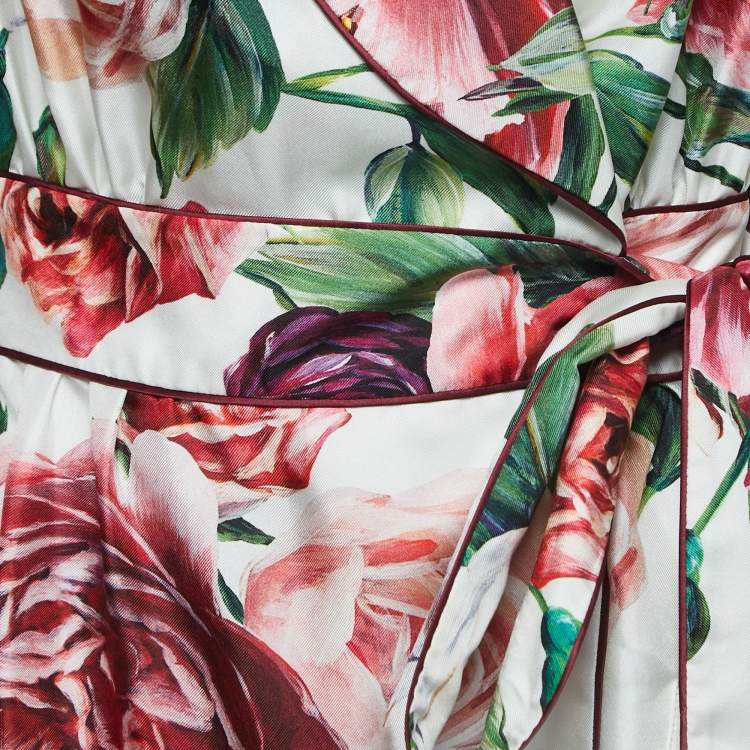 مملوكة مسبقًا Dolce & Gabbana White Floral Printed Silk Wrap Top XL