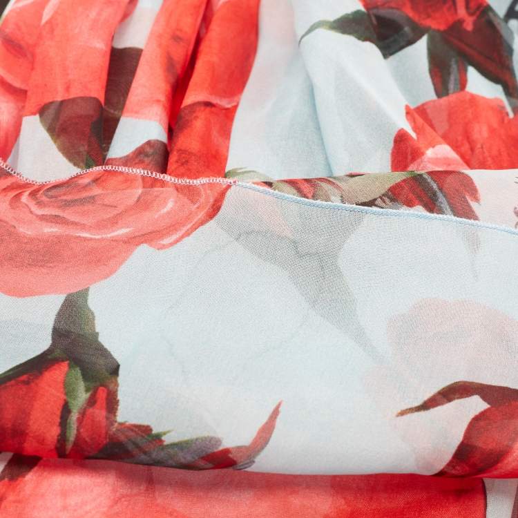 Pre Owned Dolce & Gabbana Light Blue Floral Printed Chiffon Midi Skirt XS