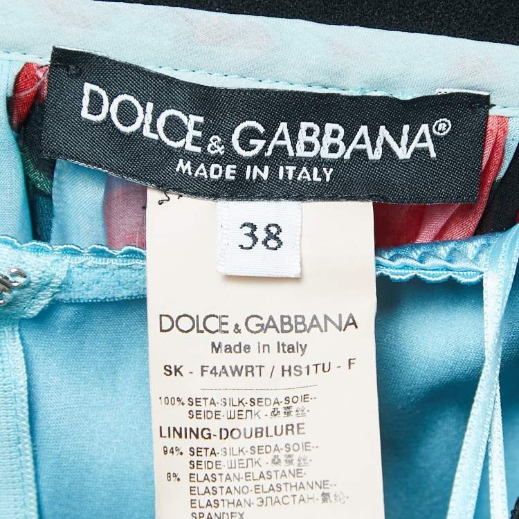 Pre Owned Dolce & Gabbana Light Blue Floral Printed Chiffon Midi Skirt XS