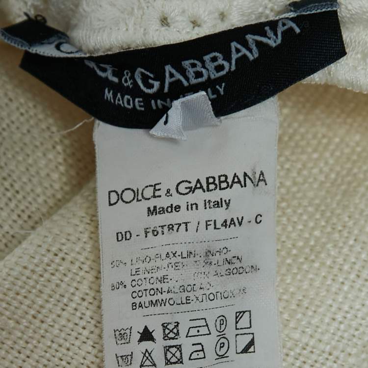 Pre Owned Dolce & Gabbana Cream Linen Blend Sheath Midi Dress XS