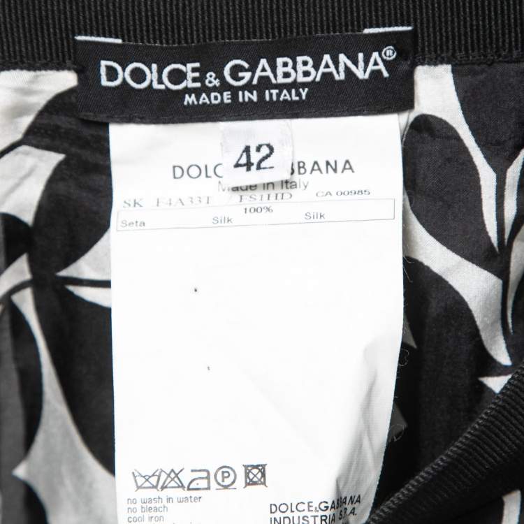 Pre Owned Dolce & Gabbana Black/White Printed Silk Mini Skirt M