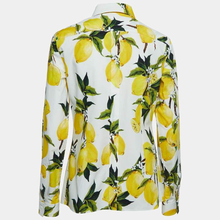 Pre Owned Dolce & Gabbana White Lemon Print Cotton Shirt L