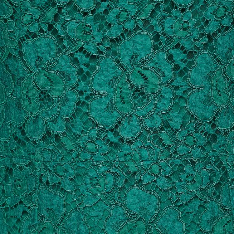 Pre Owned Dolce & Gabbana Green Lace Flutter Sleeve Midi Dress M