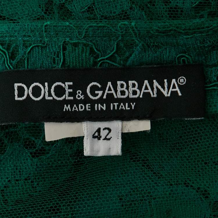 Pre Owned Dolce & Gabbana Green Lace Flutter Sleeve Midi Dress M