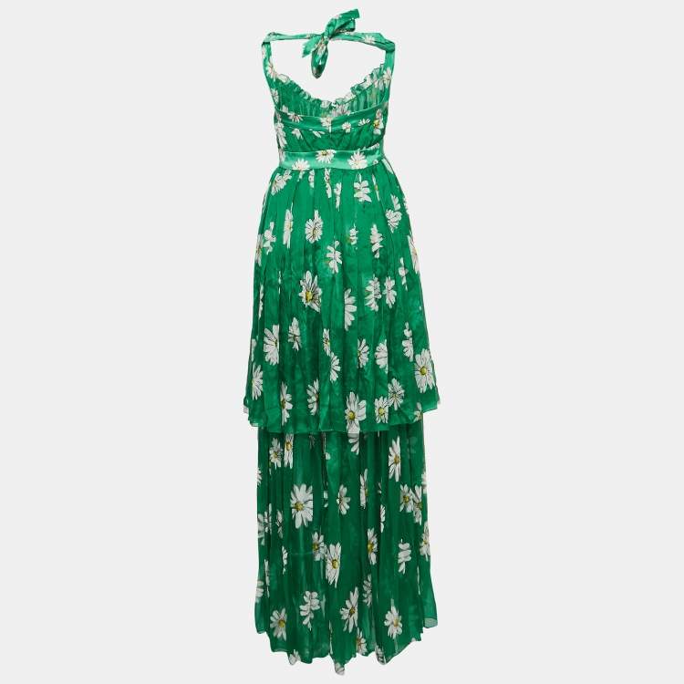 Pre Owned Dolce & Gabbana Green Floral Print Chiffon Maxi Dress S