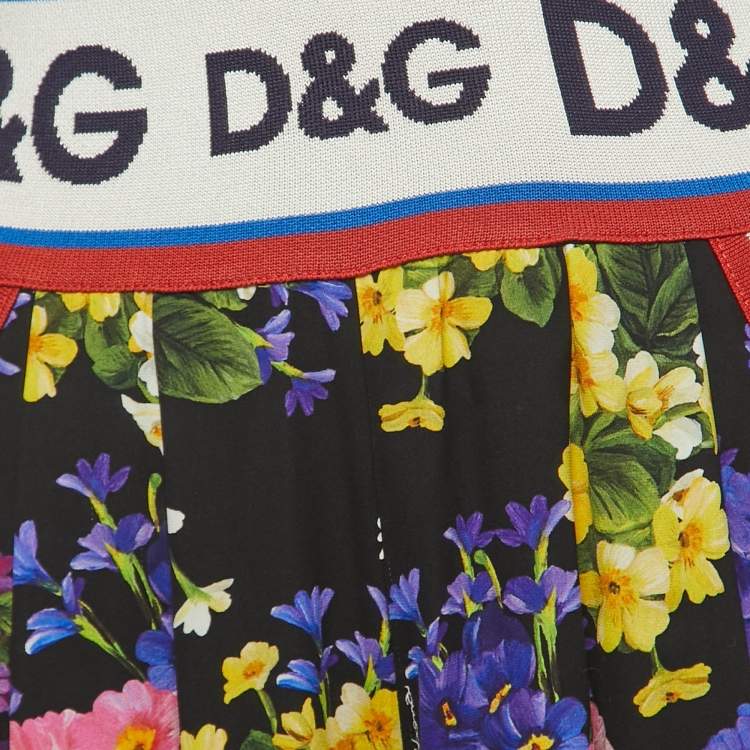 Pre Owned Dolce & Gabbana Multicolor Floral Printed Silk High Waist Detail Pants XS
