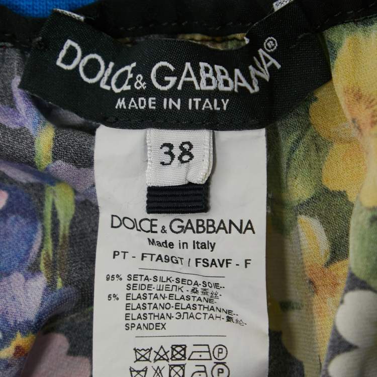 Pre Owned Dolce & Gabbana Multicolor Floral Printed Silk High Waist Detail Pants XS