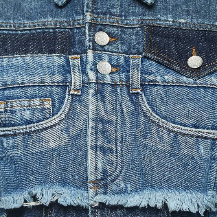 Pre Owned Dolce & Gabbana Blue Patched Denim Cropped Jacket XS