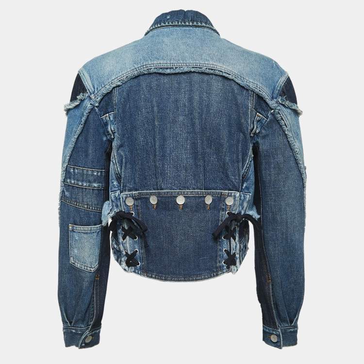 Pre Owned Dolce & Gabbana Blue Patched Denim Cropped Jacket XS
