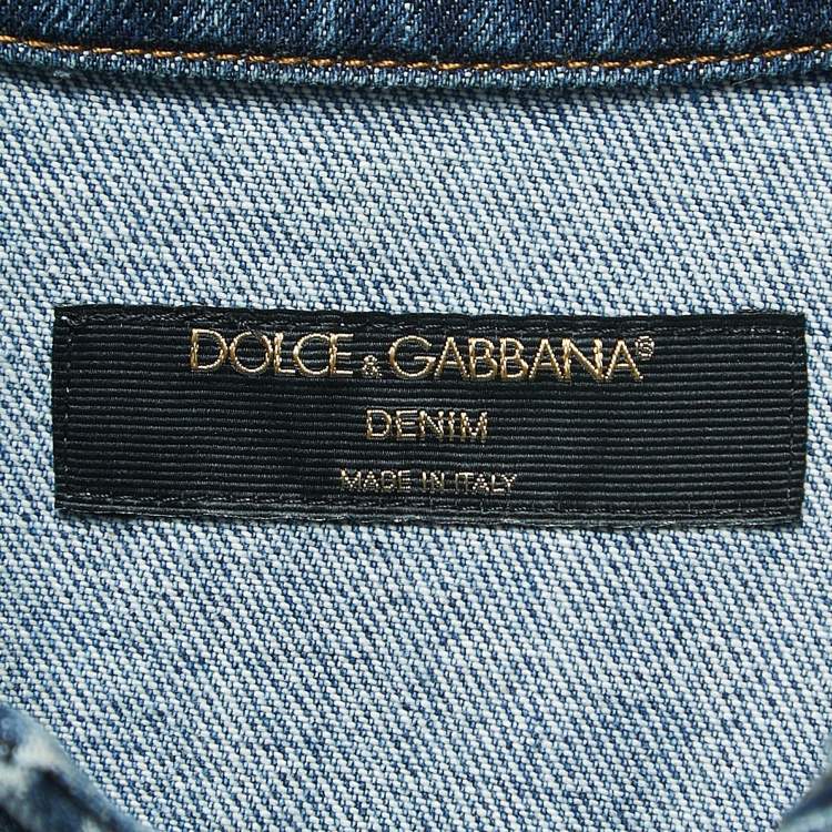 Pre Owned Dolce & Gabbana Blue Patched Denim Cropped Jacket XS