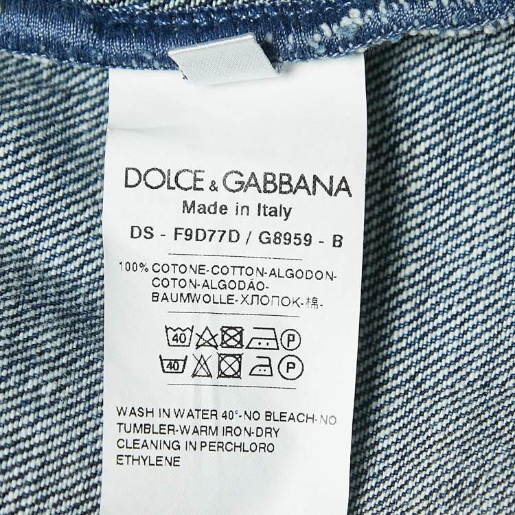 Pre Owned Dolce & Gabbana Blue Patched Denim Cropped Jacket XS