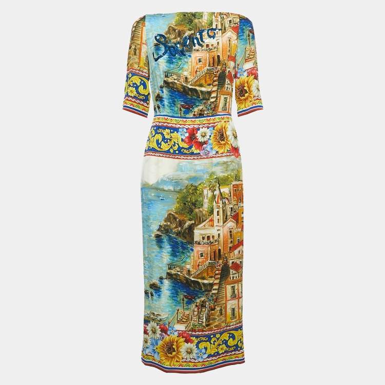 مملوكة مسبقًا Dolce & Gabbana Multicolor Sorrento Print Silk Midi Dress M