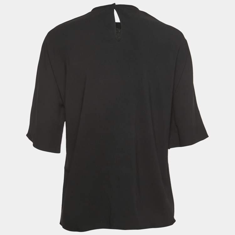 Pre Owned Dolce & Gabbana Black Crepe Embellished Cat Patch Detailed Blouse M