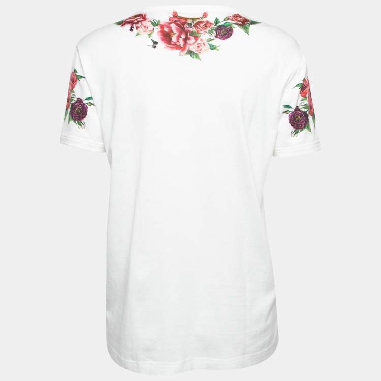 مملوكة مسبقًا Dolce & Gabbana White Floral Printed Cotton T-Shirt L