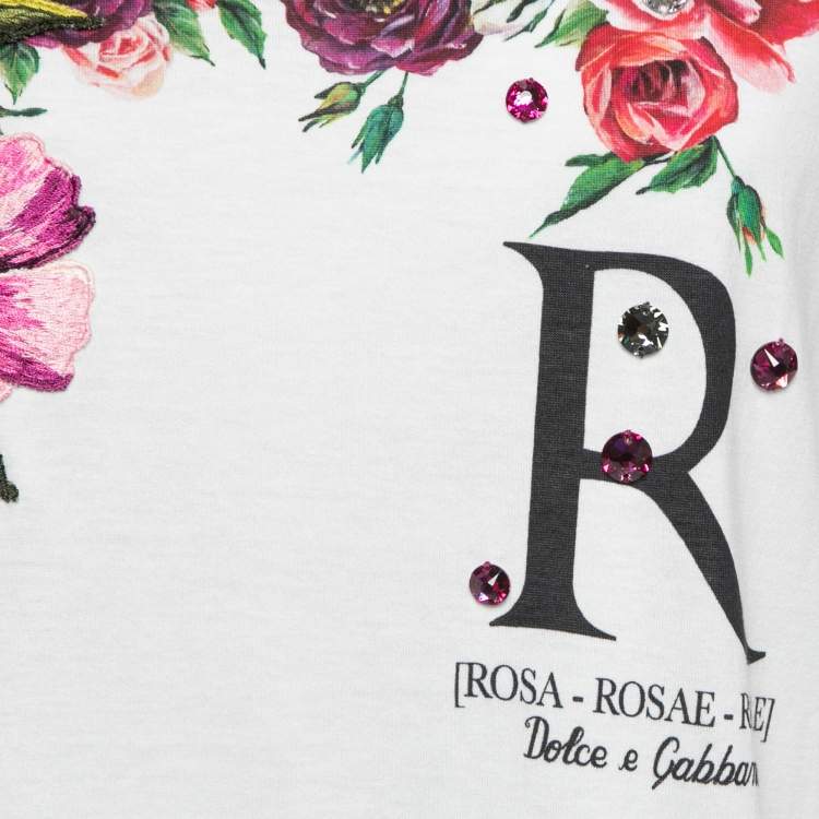 مملوكة مسبقًا Dolce & Gabbana White Floral Printed Cotton T-Shirt L