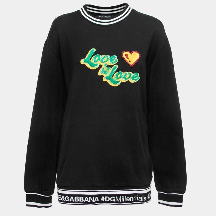 Pre Owned Dolce & Gabbana Black Cotton Love is Love Embroidered Sweatshirt M