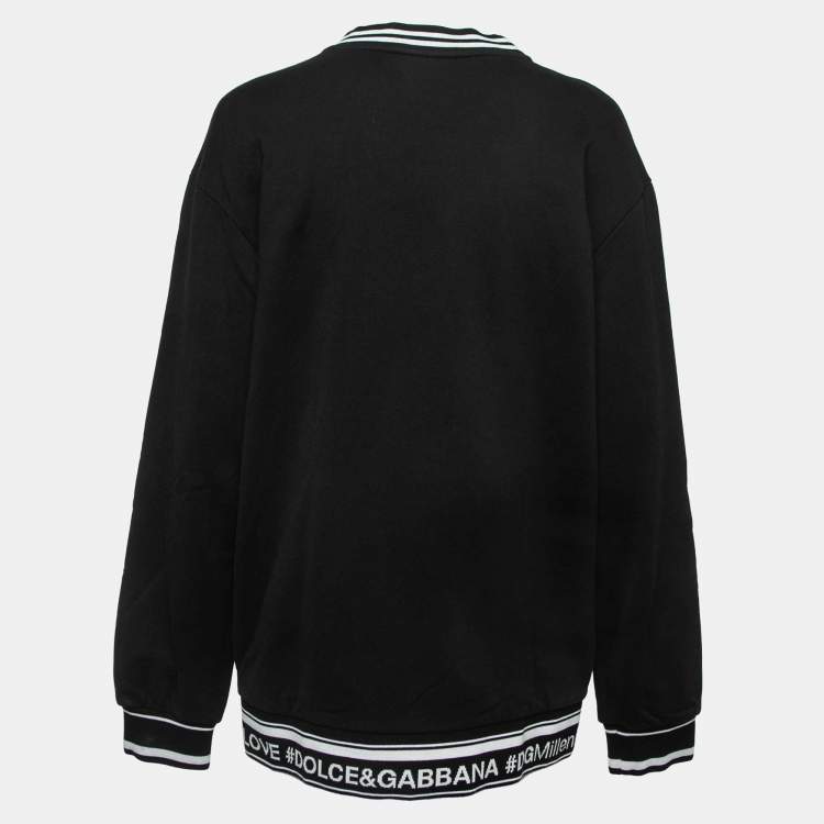 Pre Owned Dolce & Gabbana Black Cotton Love is Love Embroidered Sweatshirt M