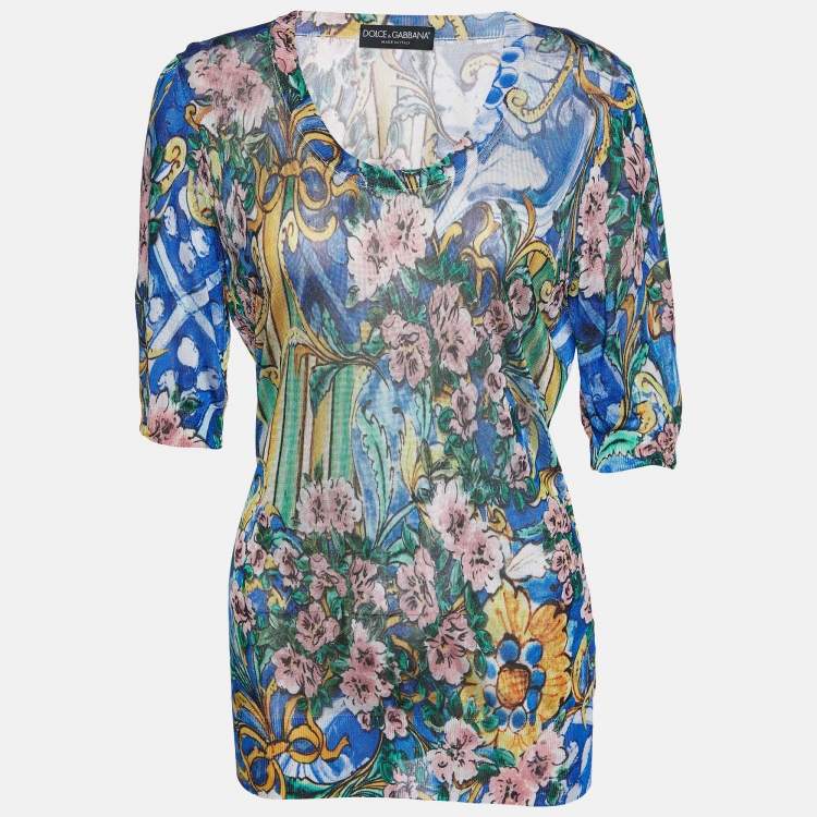 Pre Owned Dolce & Gabbana Multicolor Printed Knit T-Shirt L