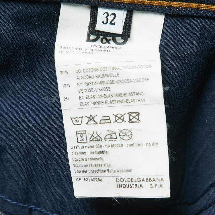Pre Owned D&G Dark Blue Distressed Denim Very Low Rise Boot-Cut Jeans M Waist 31"