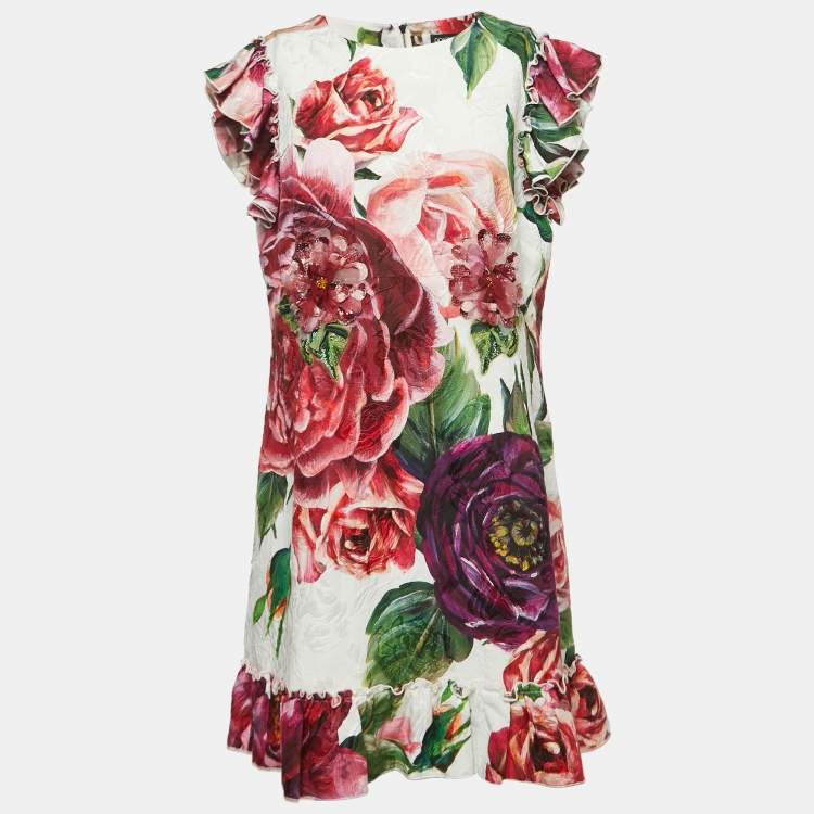 Pre Owned Dolce & Gabbana Multicolor Floral Jacquard Embellished Short Dress L