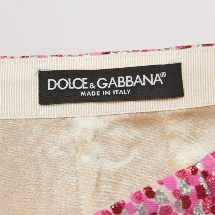 Pre Owned Dolce & Gabbana Pink Jacquard Button-Embellished Mini Skirt M