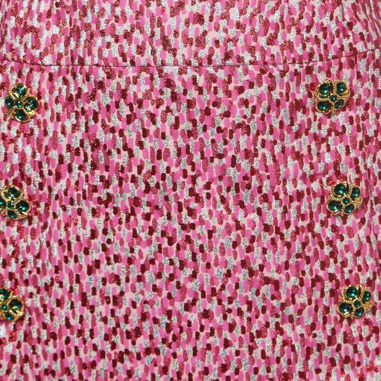 Pre Owned Dolce & Gabbana Pink Jacquard Button-Embellished Mini Skirt M