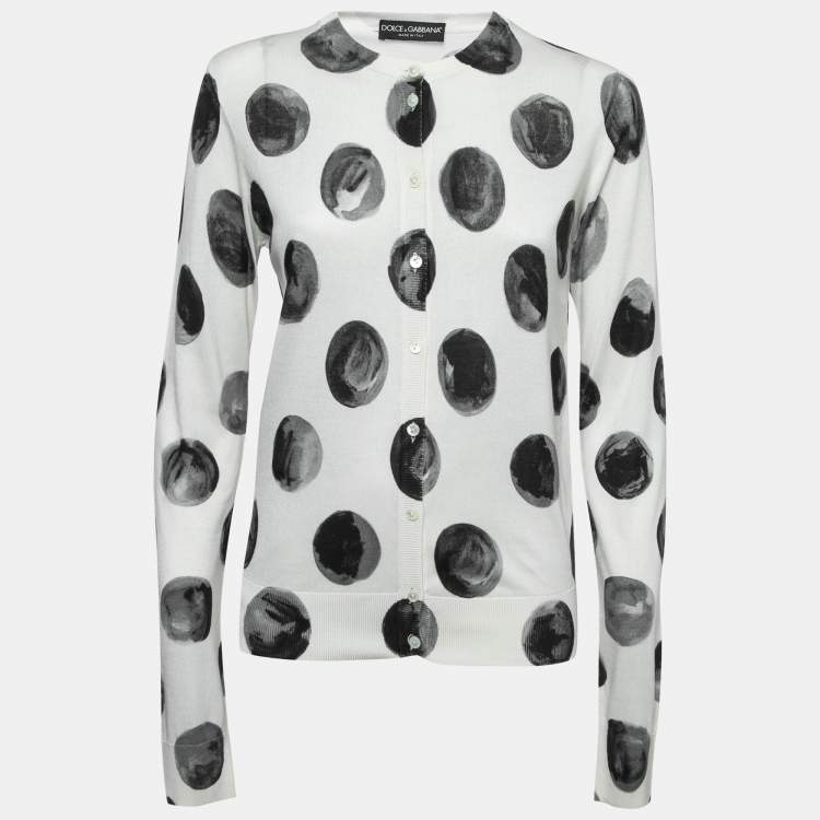 Pre Owned Dolce & Gabbana Off White Brush Stroke Printed Silk Buttoned Cardigan L