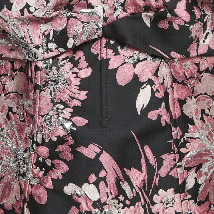 Pre Owned Dolce & Gabbana Black/Pink Lurex Jacquard Off Shoulder Corseted Midi Dress XL