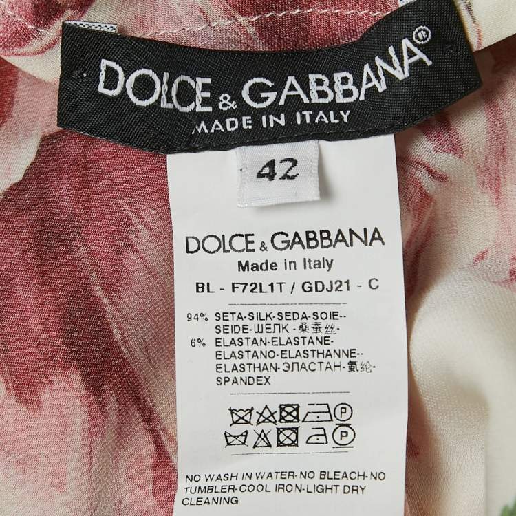 Pre Owned Dolce & Gabbana White Floral Printed Silk Blouse M