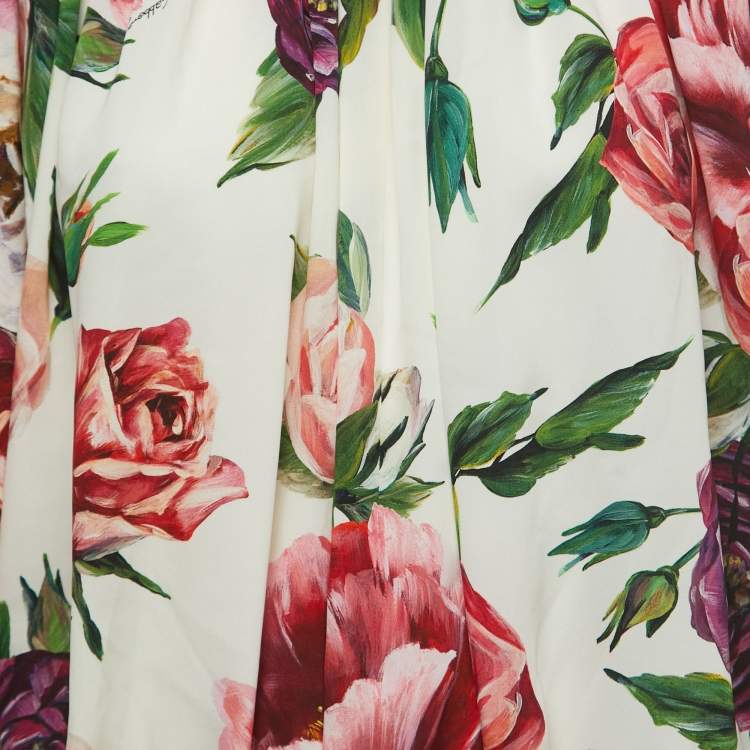 Pre Owned Dolce & Gabbana White Floral Printed Silk Blouse M