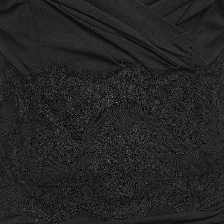 Pre Owned Dolce & Gabbana Black Lace & Silk Ruched Bustier Dress S