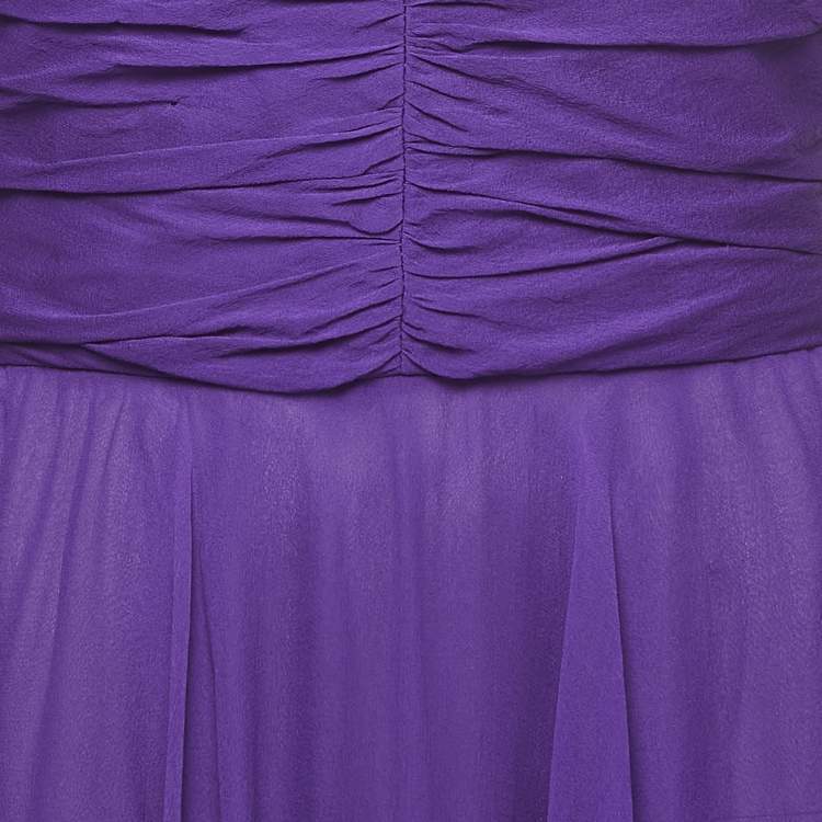 Pre Owned Dolce & Gabbana Purple Draped Silk Corset Detailed Strapless Mini Dress M