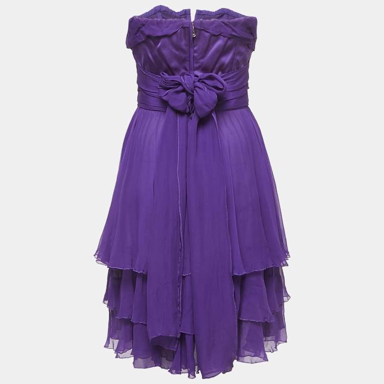 Pre Owned Dolce & Gabbana Purple Draped Silk Corset Detailed Strapless Mini Dress M
