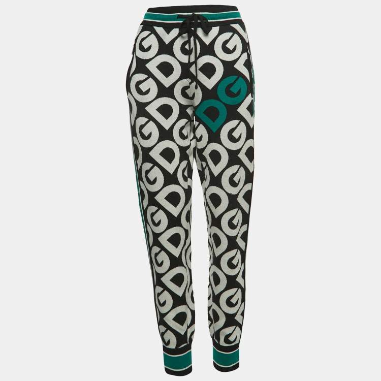 Pre Owned Dolce & Gabbana Black Monogram Wool Sweatpants M
